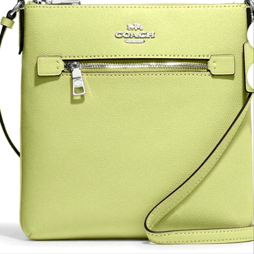 Coach Women's Top Zip Mini Rowan Crossbody Bag Crossgrain Leather (Pale Lime)